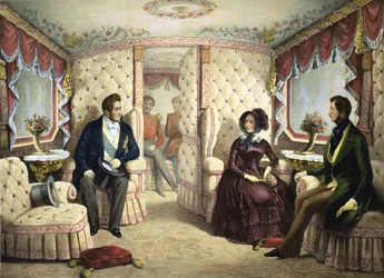 Interno del vagone ferroviario della regina, inciso da Jules David (1808-92), c.1844